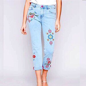 Charlie B Cross-Stitch Embroidered Jeans, Size 10